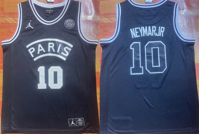 Men's Paris Saint-Germain #10 Neymar Jr Black Stitched Basketball Jersey